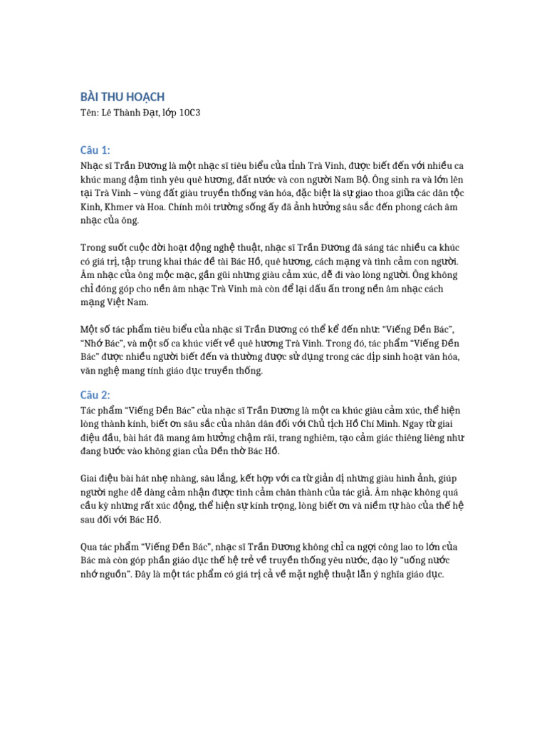 Bai Thu Hoach Le Thanh Dat 10c3-7 | PDF