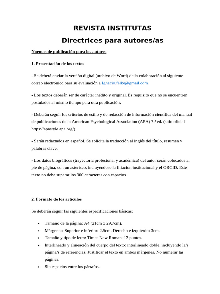 Directrices para Autores. Institutas - 2026. NORMAS APA | PDF | Estilo ...