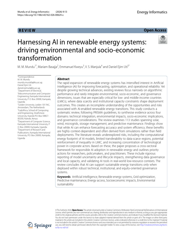 Harnessing AI in Renewable Energy Systems: Driving Environmental and ...