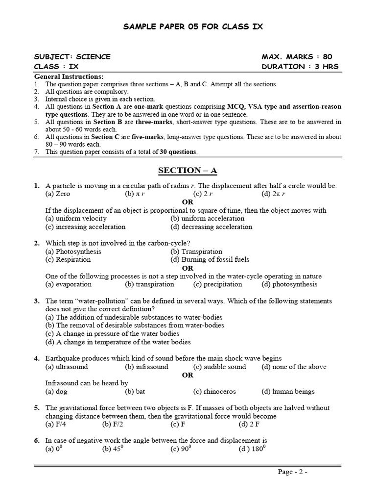 Science - Sample Paper - 05 | PDF | Acceleration | Sound