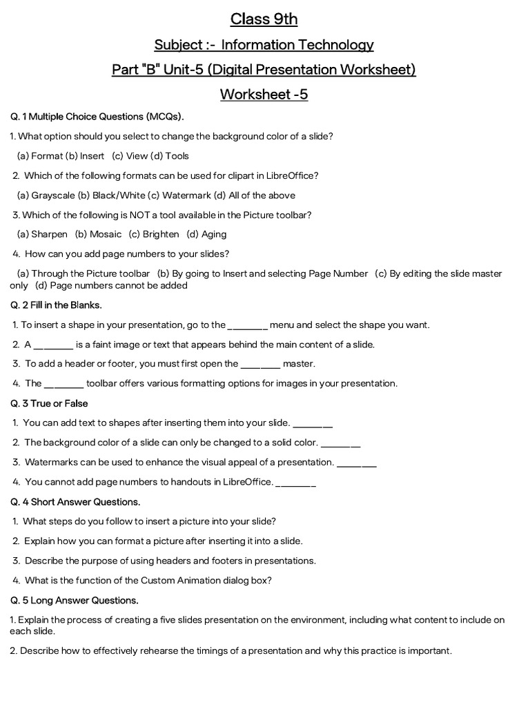 Class 9th Worksheet-4 | PDF