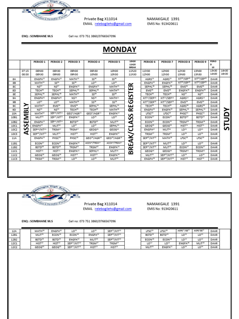 Time Table 2026 New Grade 8 - 12 | PDF