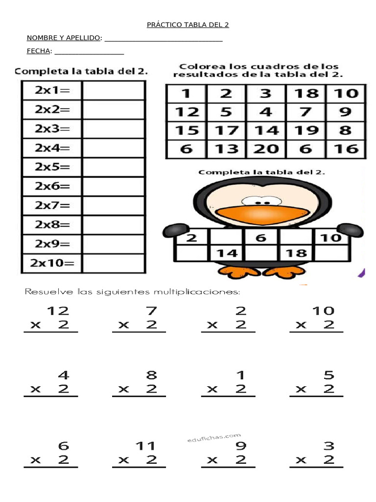 Práctico Tabla Del 2 | PDF