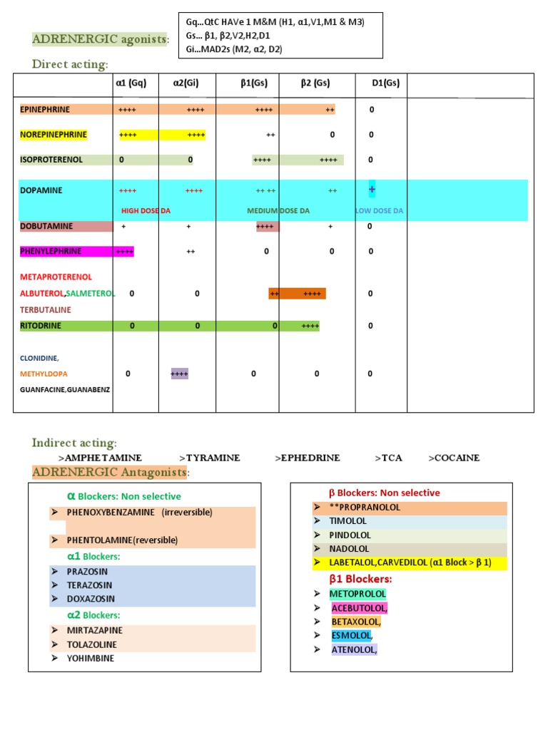 Adrenergic Agonists and Antagonists Guide | PDF