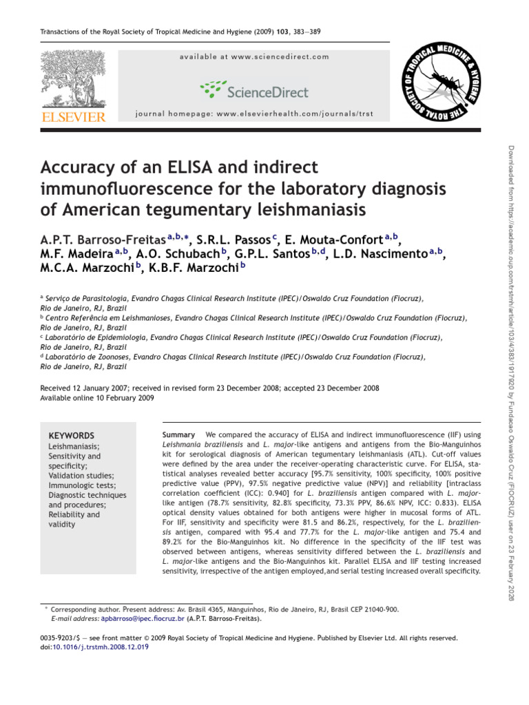 Accuracy of an ELISA and indirect immunofluorescence for the laboratory ...