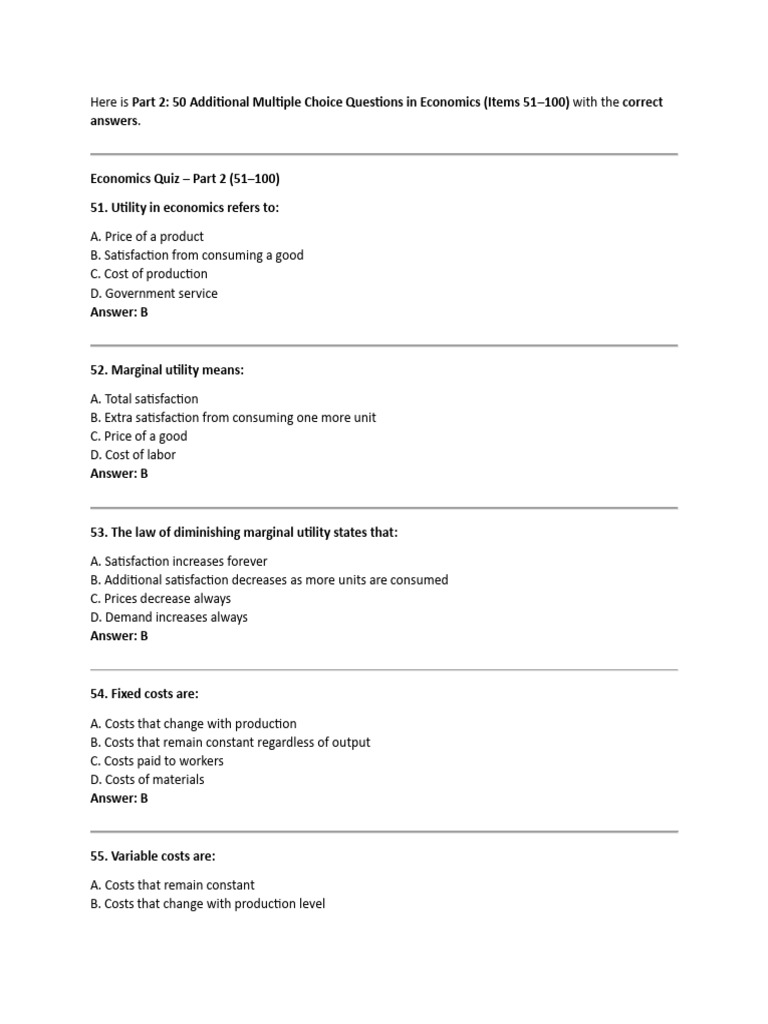 Economics Practice Test Part 2 | PDF | Inflation | Labour Economics