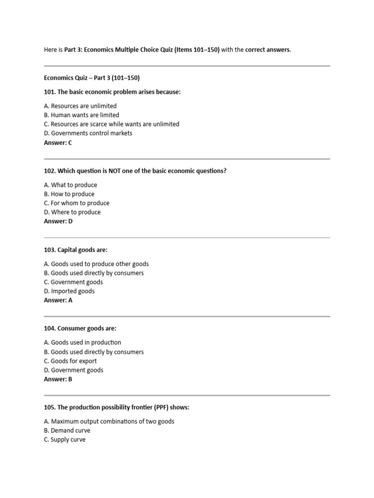 Economics Practice Test Part 3 | PDF | Taxes | Money