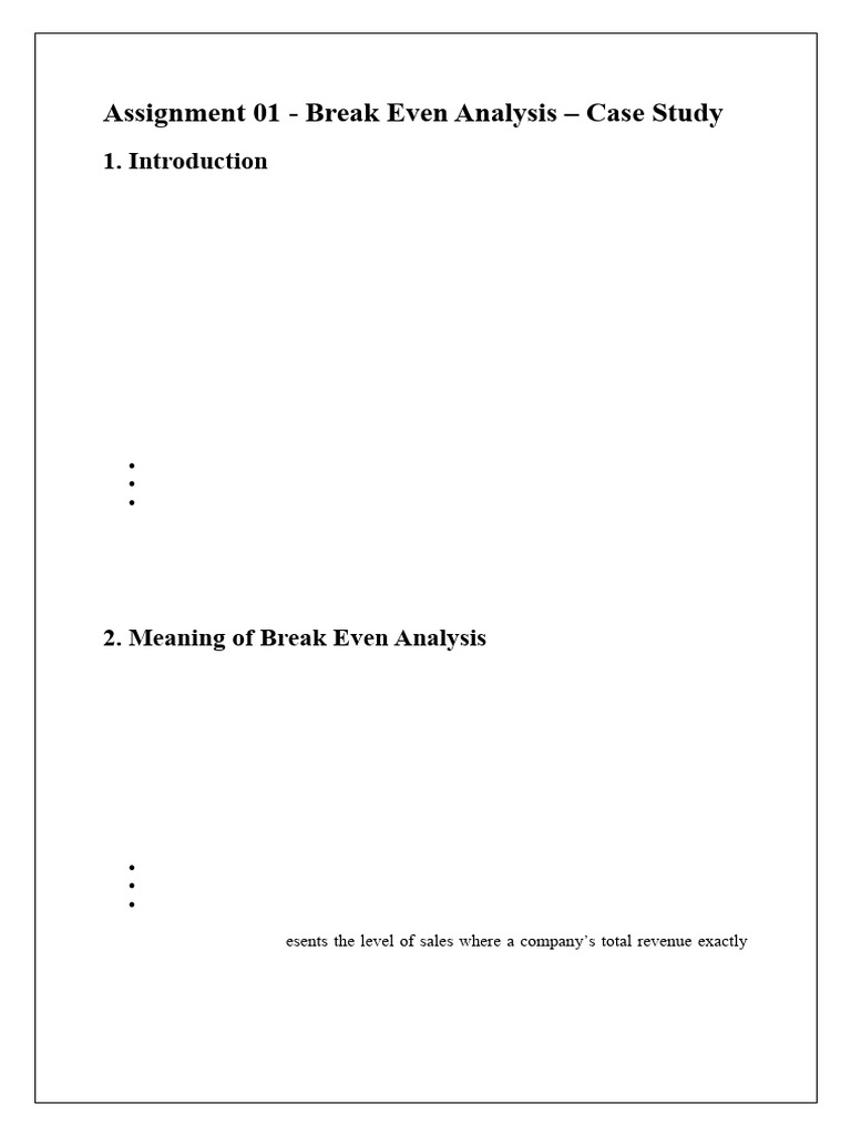 Assignment 01 - Break Even Analysis | PDF | Profit (Economics) | Marketing