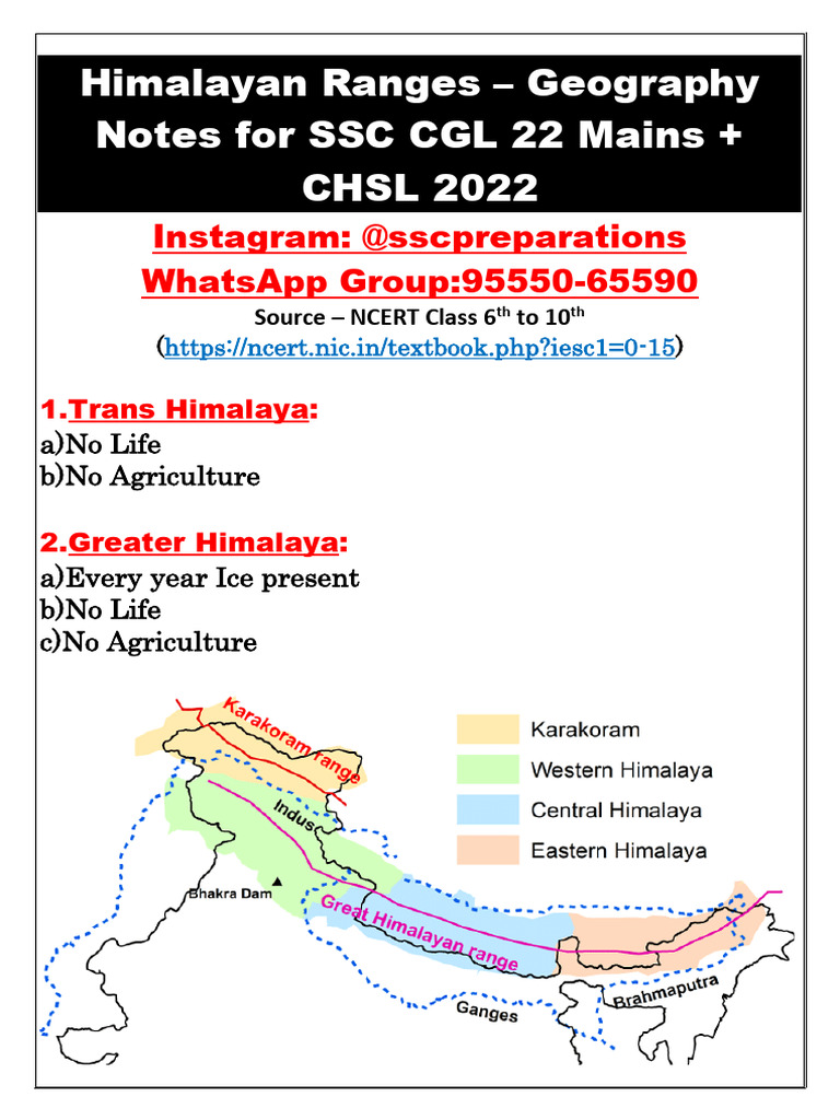 Himalayan Ranges - Geography Notes For SSC Exams | PDF | Himalayas ...