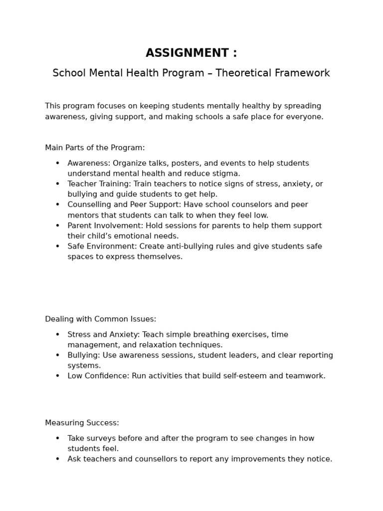 School Mental Health Program - Theoretical Framework | PDF