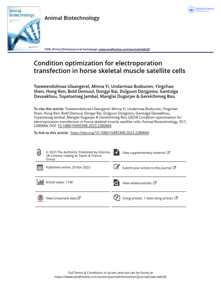 Condition Optimization for Electroporation Transfection in Horse ...
