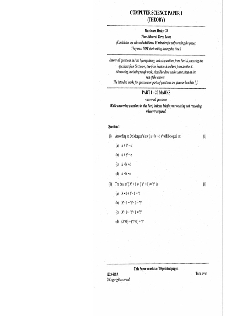 868 Computer Science Paper 1 | PDF
