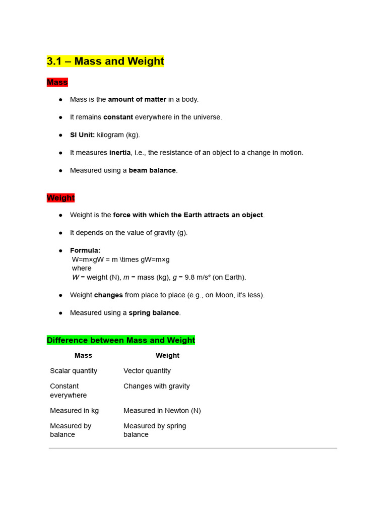 Physics Chap 3 Notes | PDF | Force | Weight