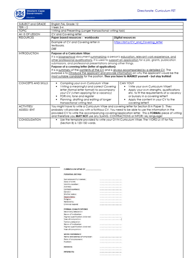 Lesson Plans GR 12 Fal Writing t2, w3-4 | PDF | Curriculum | Human ...