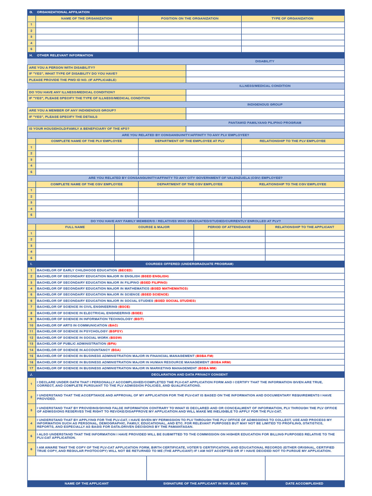 PLV Cat Application Form Ay 2026 2027.Xlsx PLV Cat Application Form ...