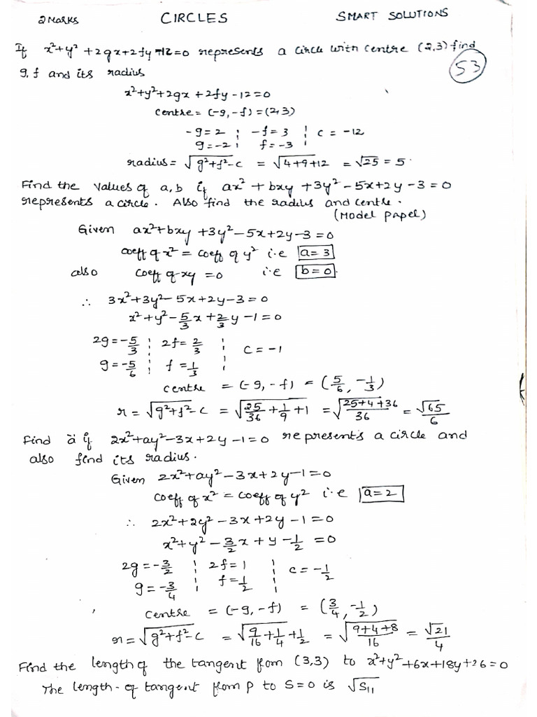 Circles System of Circles Parabola Hyperbola | PDF
