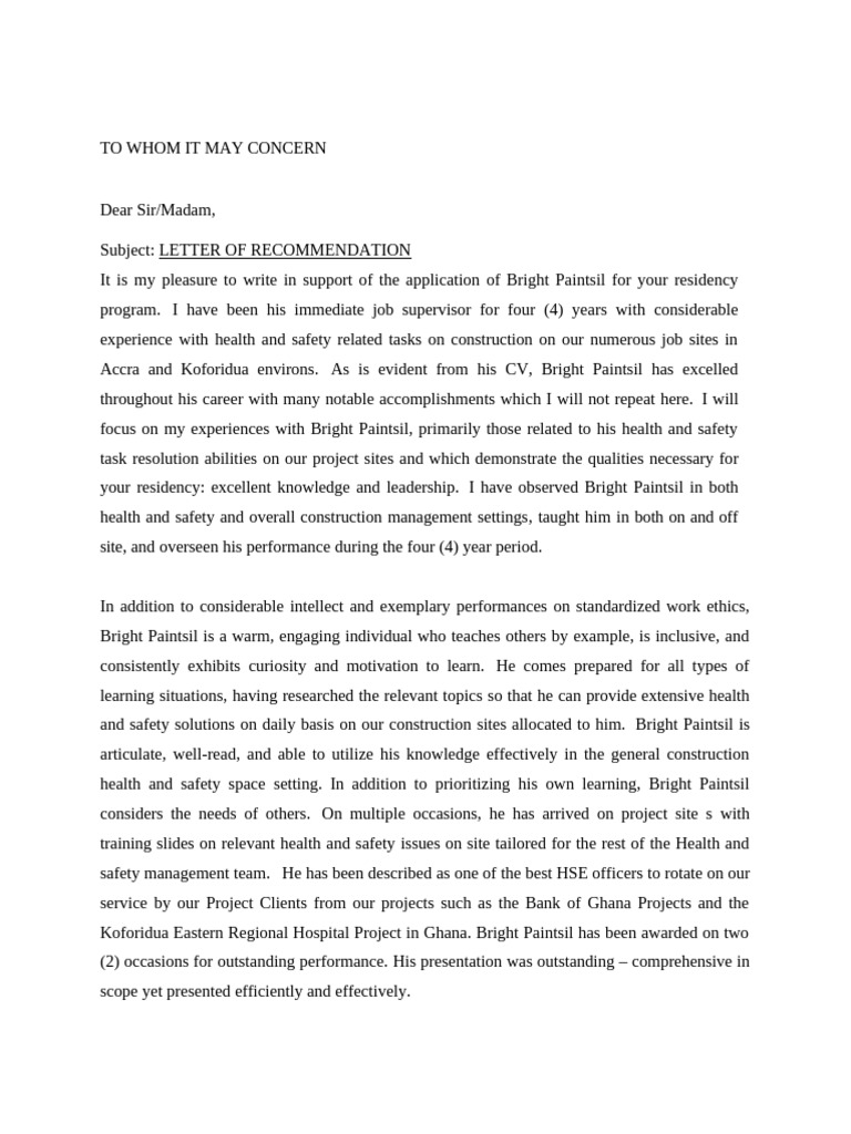 Letters of Recommendation | PDF | Residency (Medicine) | Cognition