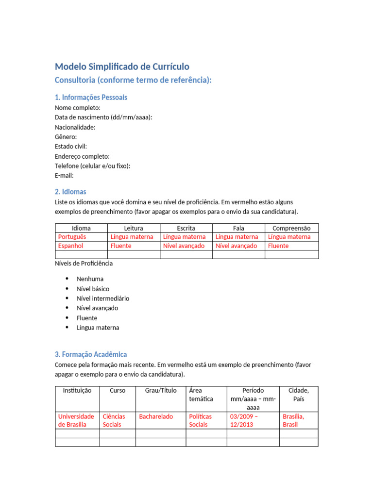 Modelo Simplificado Curriculo | PDF