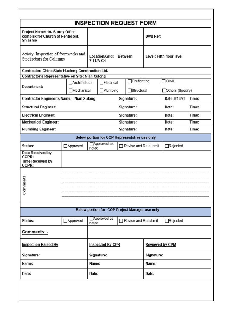Columns Inspectioin Request Form | PDF