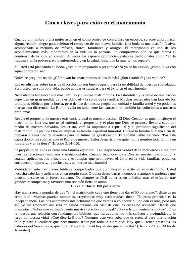 Cinco Claves para Éxito en El Matrimonio | PDF | Amor | Matrimonio
