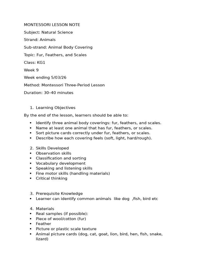Montessori Lessons Note | PDF | Learning | Color