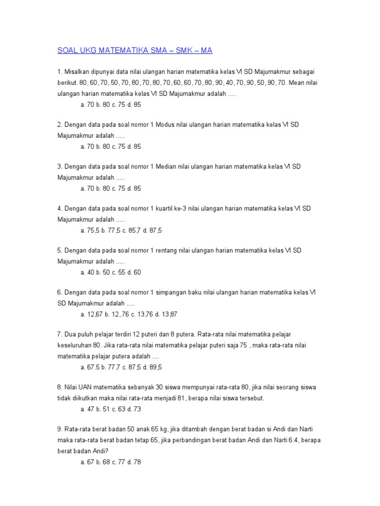 Soal Ukg Matematika Sma  Smk  Ma