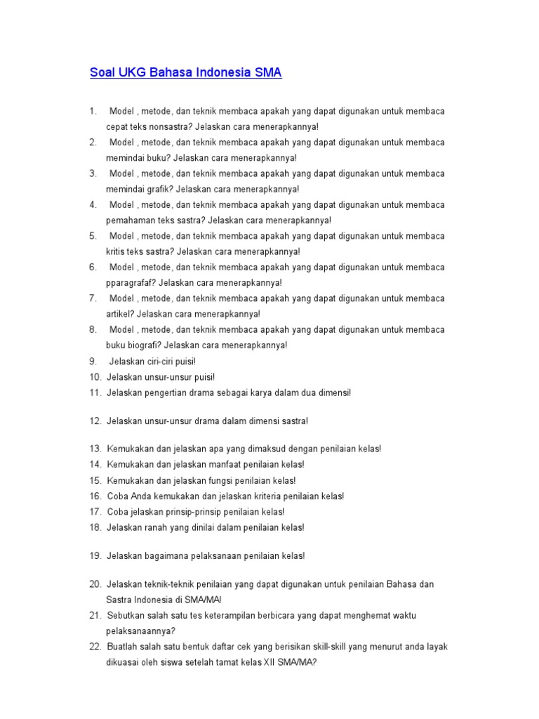 Soal Ukg Bahasa Indonesia Guru Paud