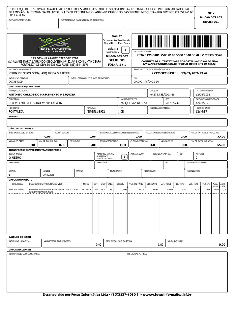 Nfe 5857 Antonio Carlos | PDF | Recibo