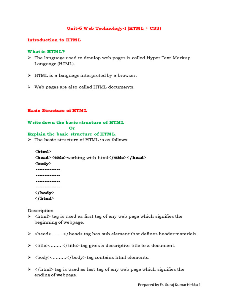 Unit 6 Web Technology I HTMLCSS | PDF | Html | Hyperlink
