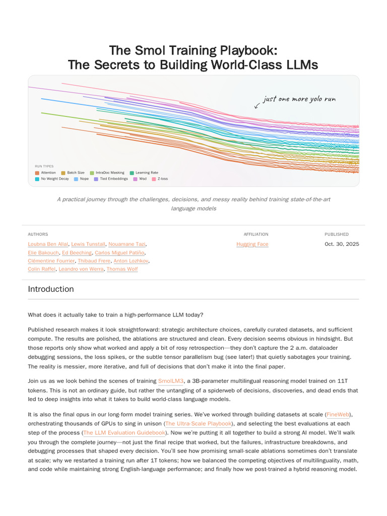 The Smol Training Playbook The Secrets To Building World Class Llms ...