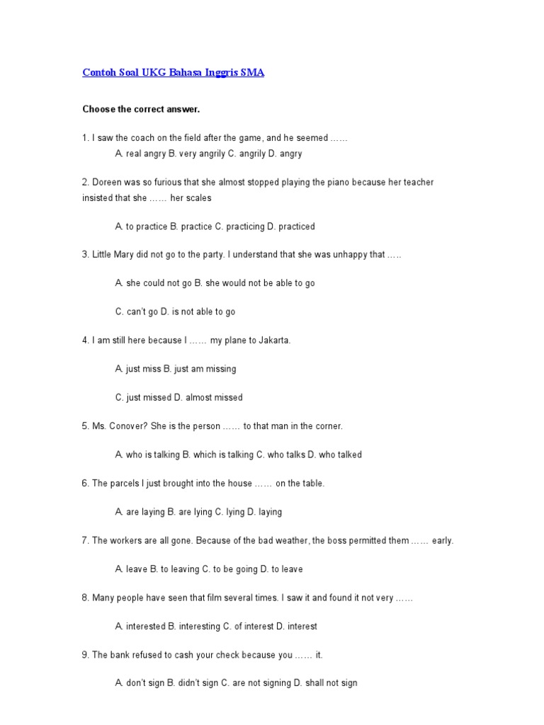 Contoh Soal UKG Bahasa Inggris SMA