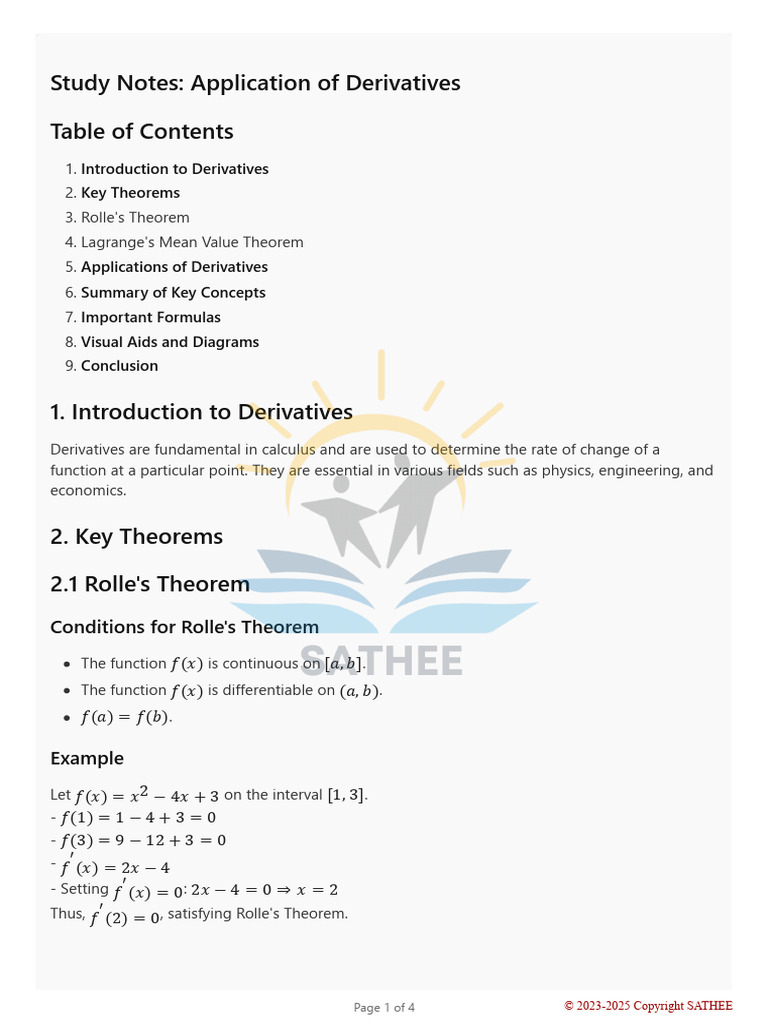Day 16 Application of Derivatives Study Notes | PDF | Derivative ...
