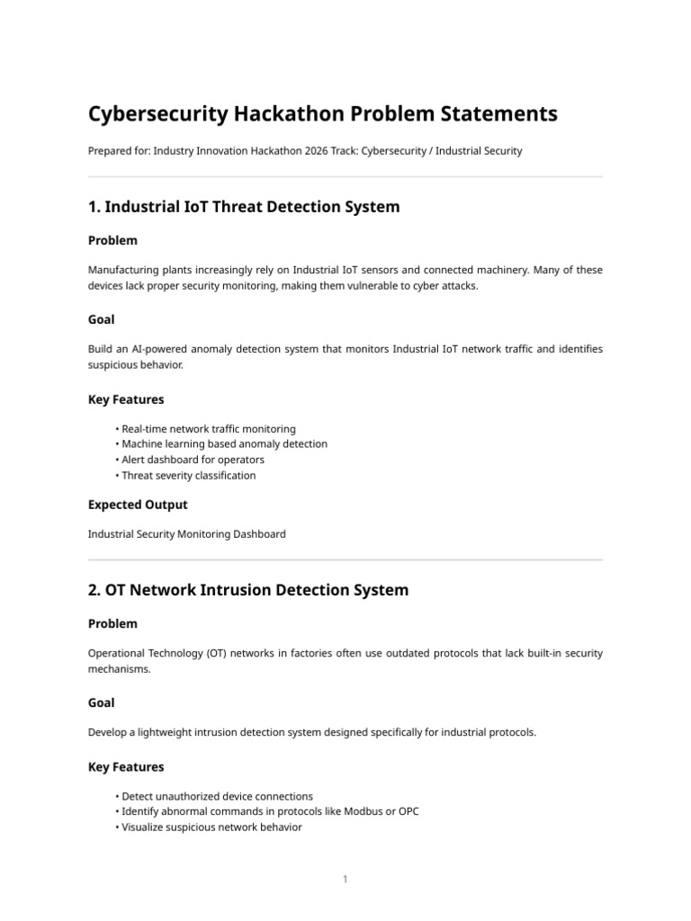 Cybersecurity Hackathon Problem Statements | PDF | Security | Computer ...