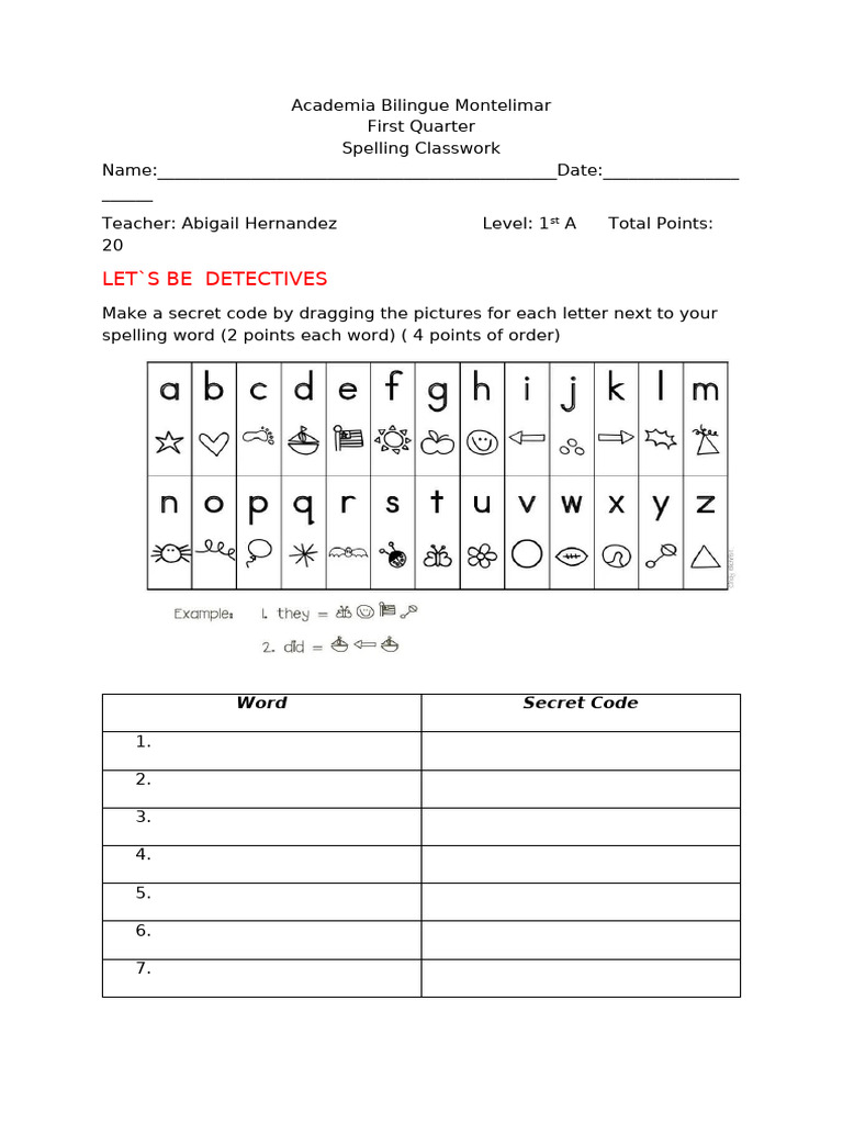 Spelling Classwork | PDF