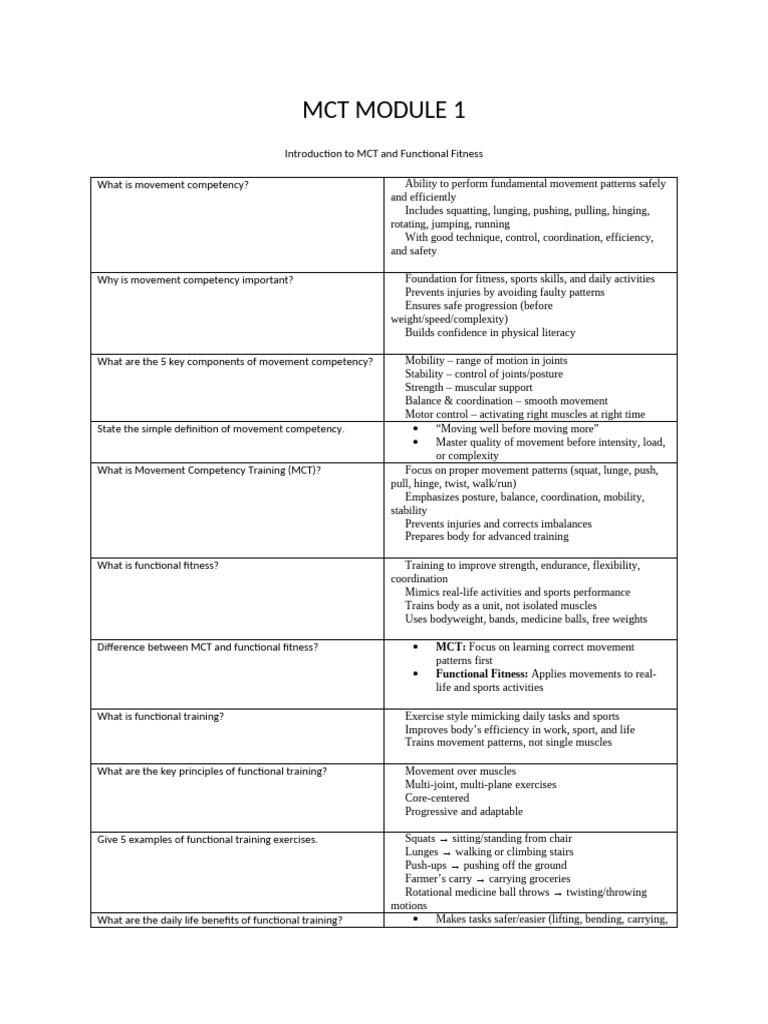 MCT FLashcards | PDF | Balance (Ability) | Flexibility (Anatomy)