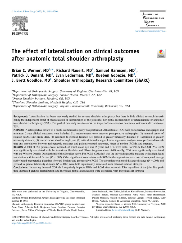 The Effect of Lateralization On Clinical Outcomes | PDF | Shoulder ...