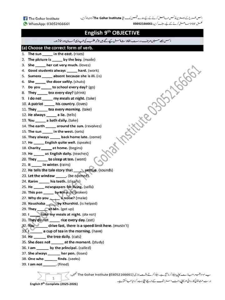 English 9th Class Sentence | PDF