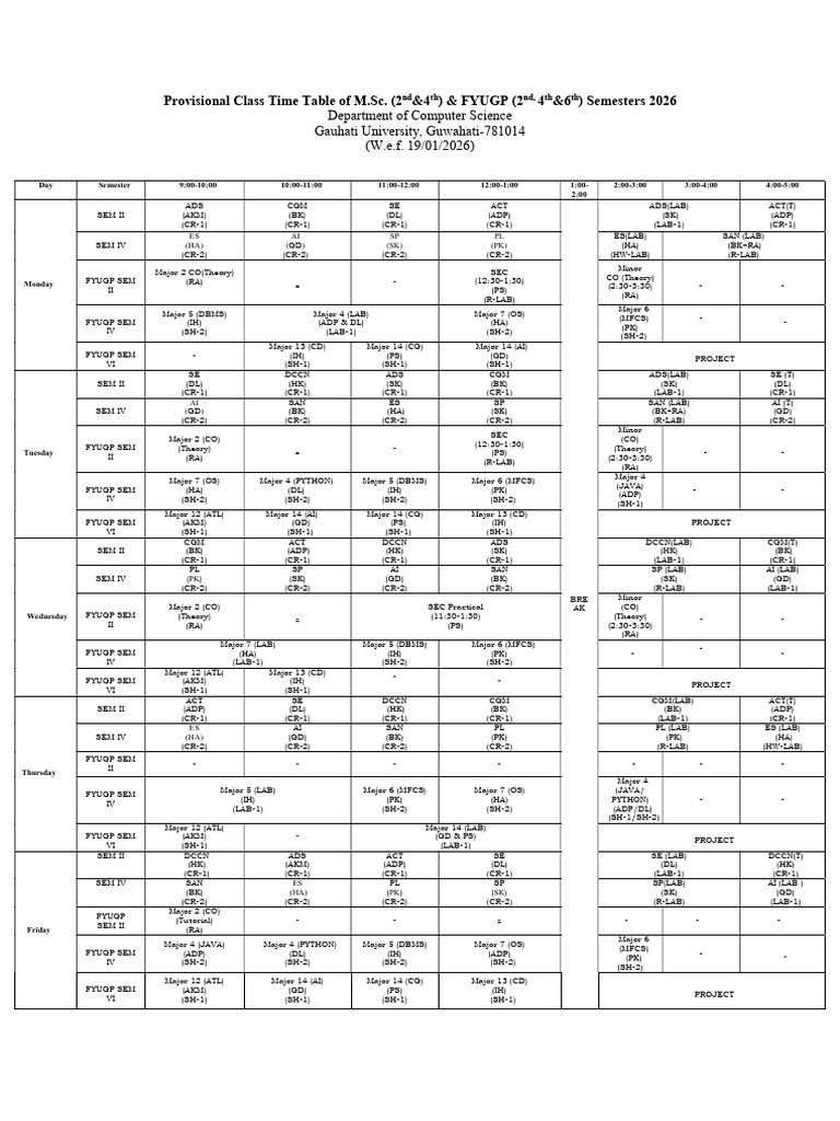 Provisional Class Time Table January-June 2026 | PDF | Computing ...