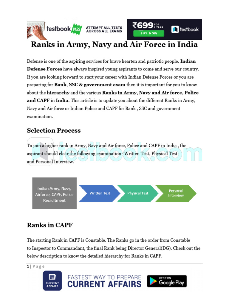 Ranks in Army Navy and Air Force in India 05275077 | PDF | Military ...