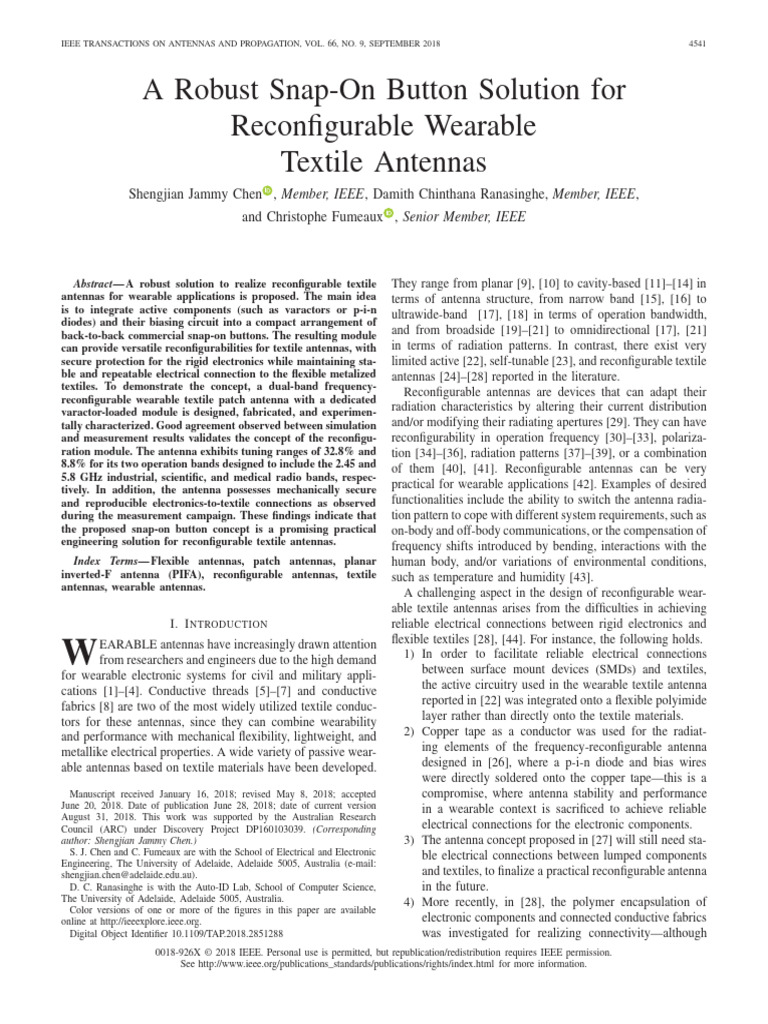 A Robust Snap-On Button Solution For Reconfigurable Wearable Textile ...