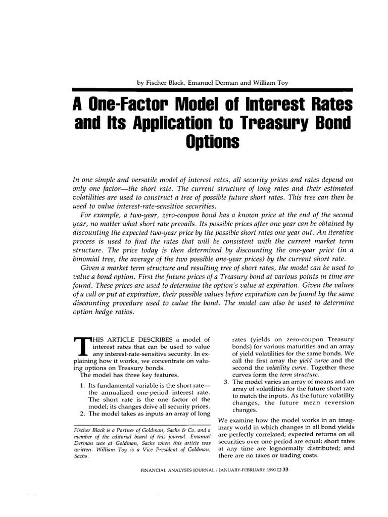 [BDT] a One-Factor Model of Interest Rates and Its Application on ...