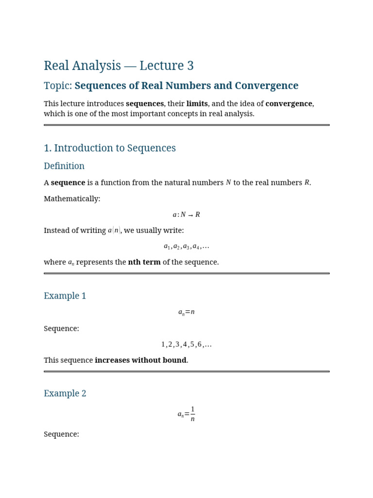 Real Analysis Lecture 3 | PDF | Sequence | Real Analysis