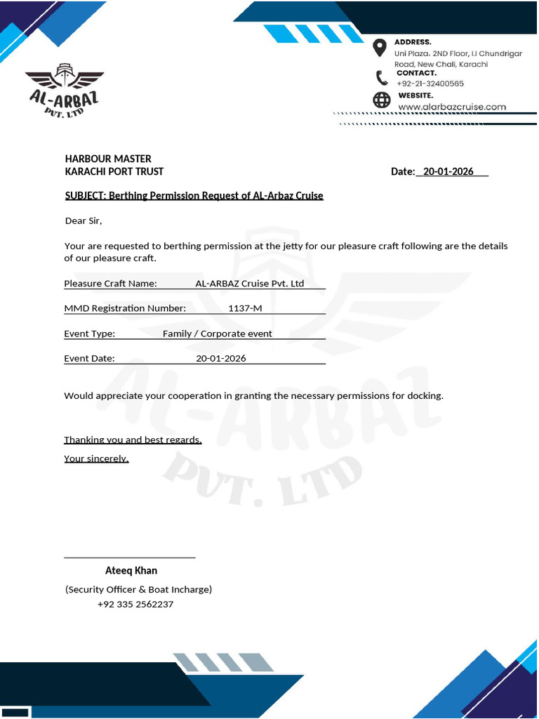 AL-ARBAZ Permission 20-01-2026 | PDF