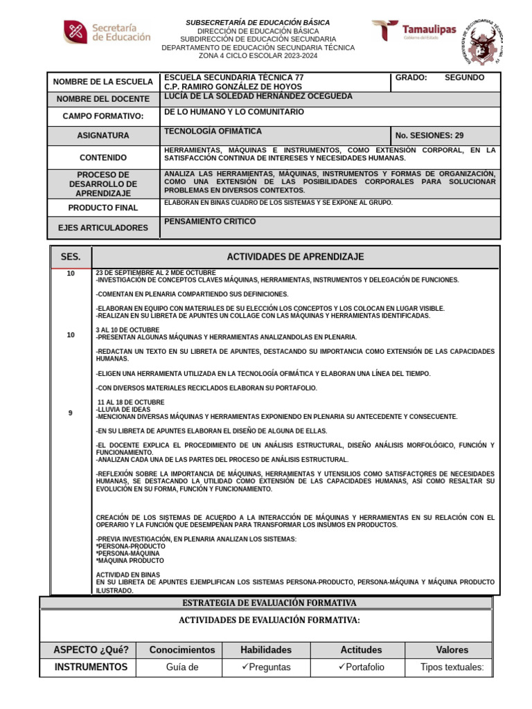 Lucy Formato - Planeacion Didactica Ce. 2024-2025 Est 77 Segundo Grado ...
