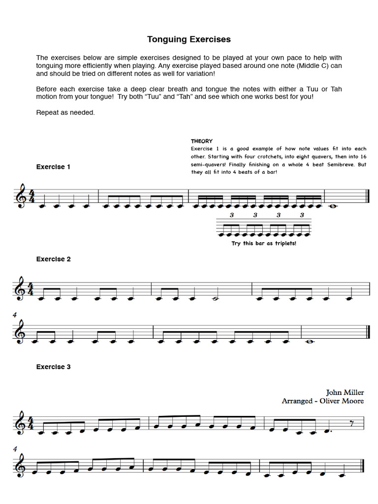 Tonguing+Exercises+1 0 | PDF