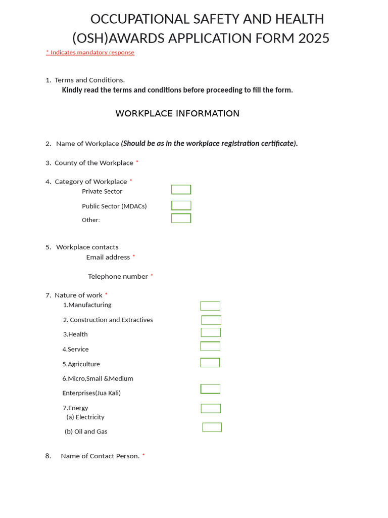 OSH AWARDS 2025 Application Form | PDF