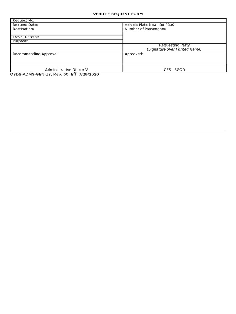 Vehicle Request Form | PDF