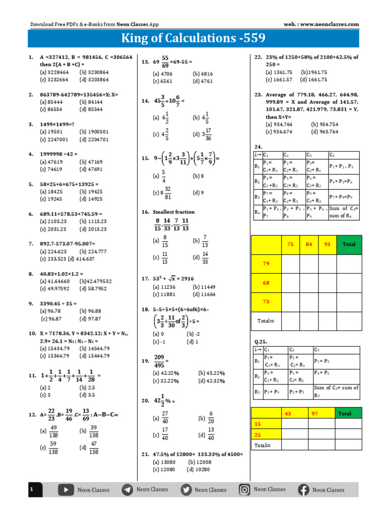 King of Calculations Sheet - 559 | PDF | Chess Theory | Chess Openings