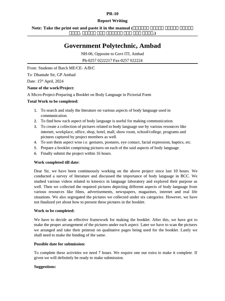 PR-10 Report Writing 1 | PDF | Body Language | Human Communication