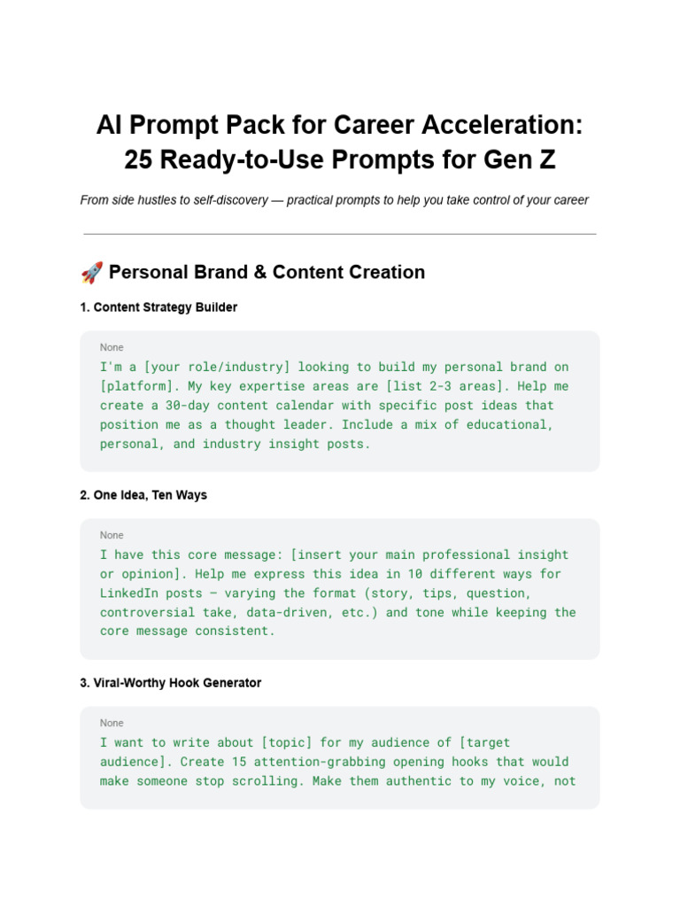 AI Prompt Pack For Career Acceleration - 25 Ready-to-Use Prompts For ...